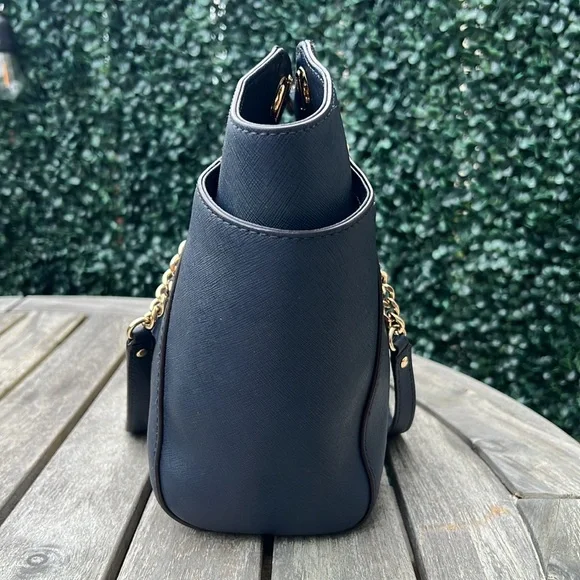 Michael Kors Jet Set Travel Large Chain Shoulder Tote Navy Blue Leather - Picture 5 of 9